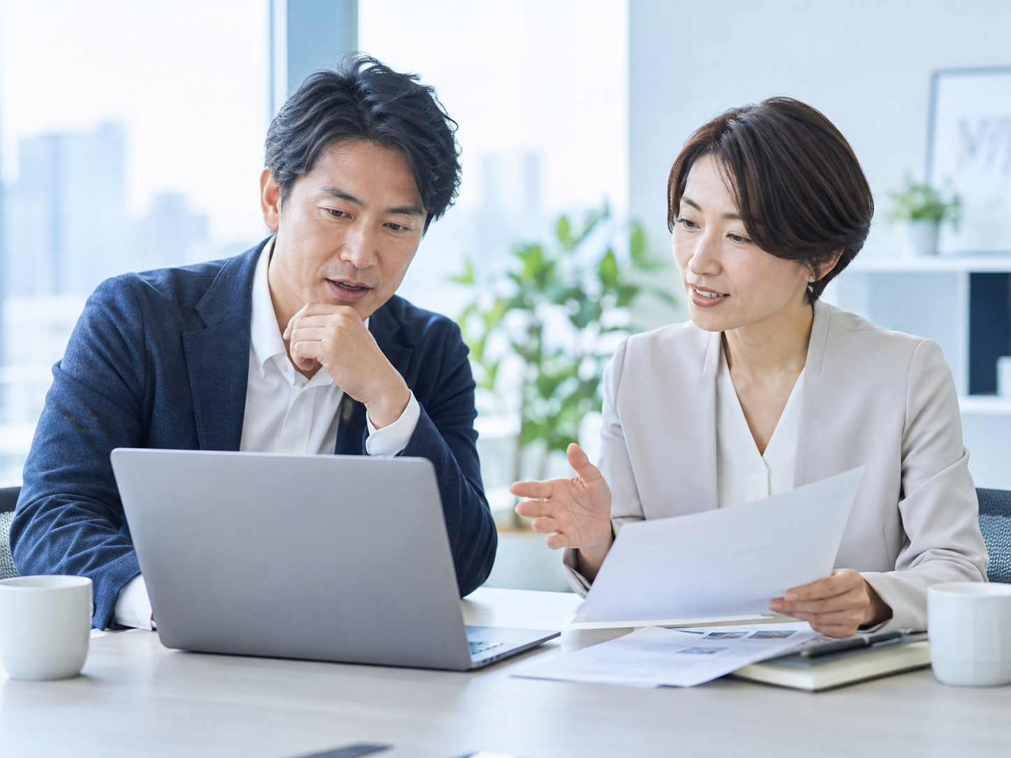 経営や業務の課題について話し合う担当者