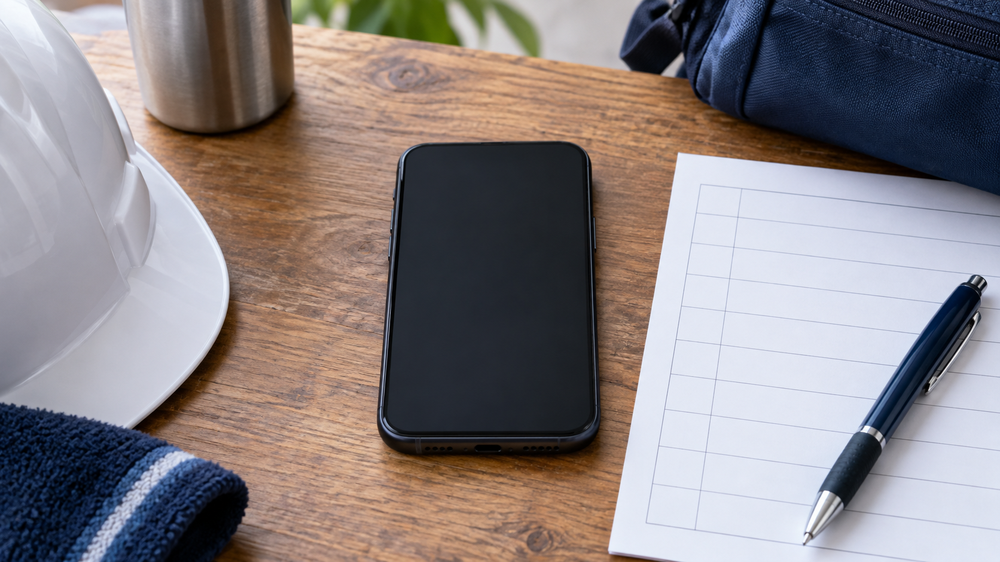 現場の予定を整理するスマートフォンと無地のメモ（利用イメージ）