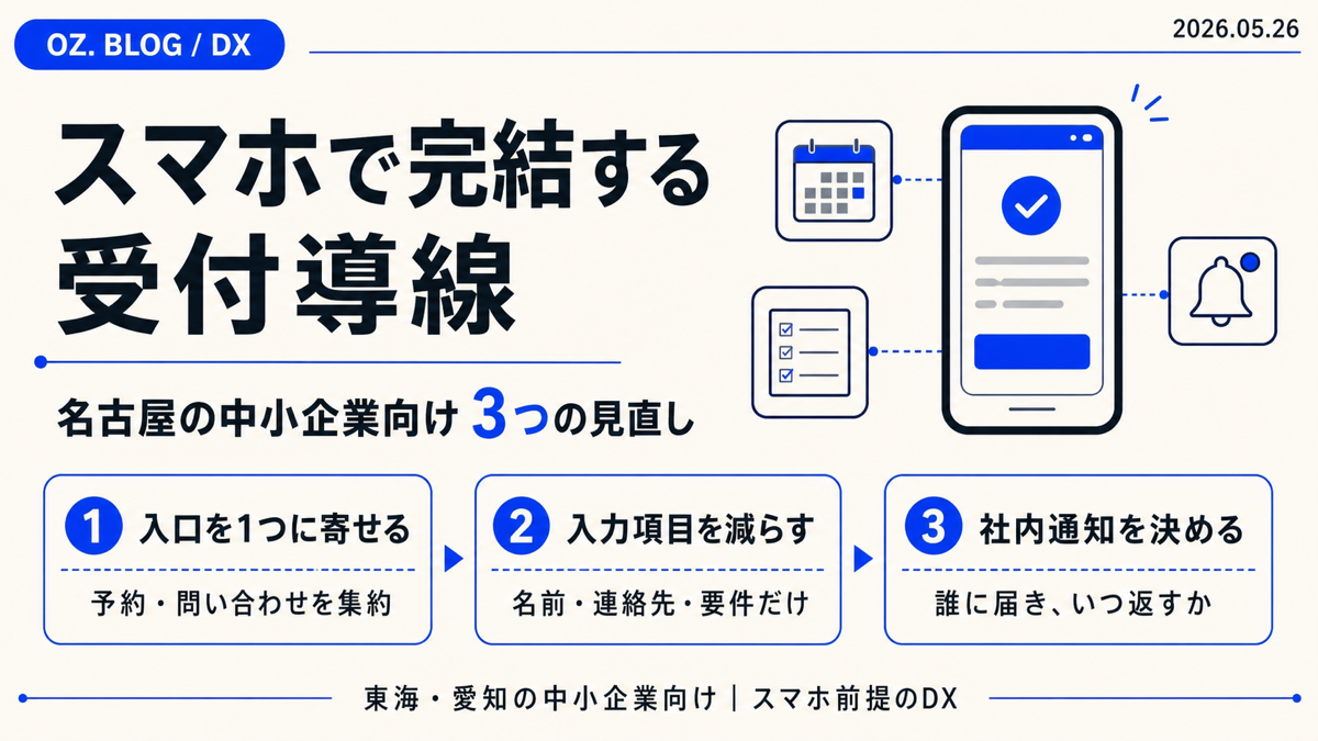 スマホで完結する手続きが進む今、名古屋の中小企業が見直したい受付導線の図解