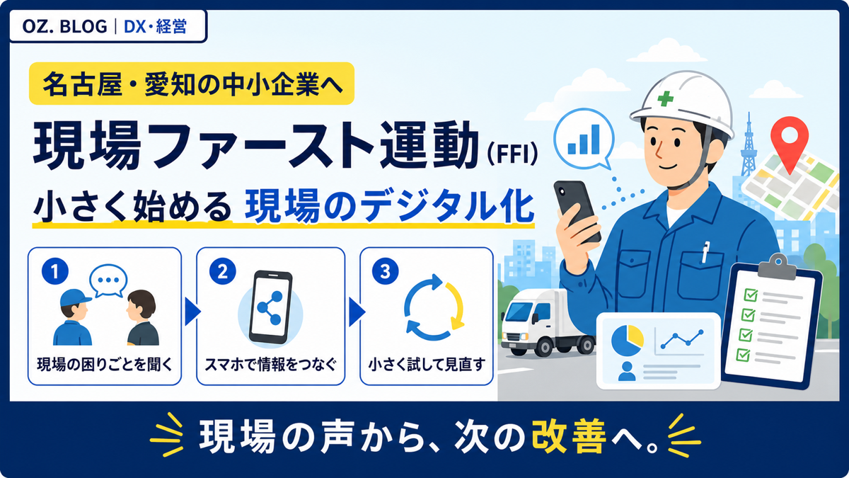 「現場ファースト運動（FFI）」を機に考える東海地方の中小企業の現場デジタル化ステップのイメージ図